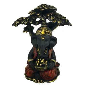Black and Gold Ganesh Sitting Under Tree