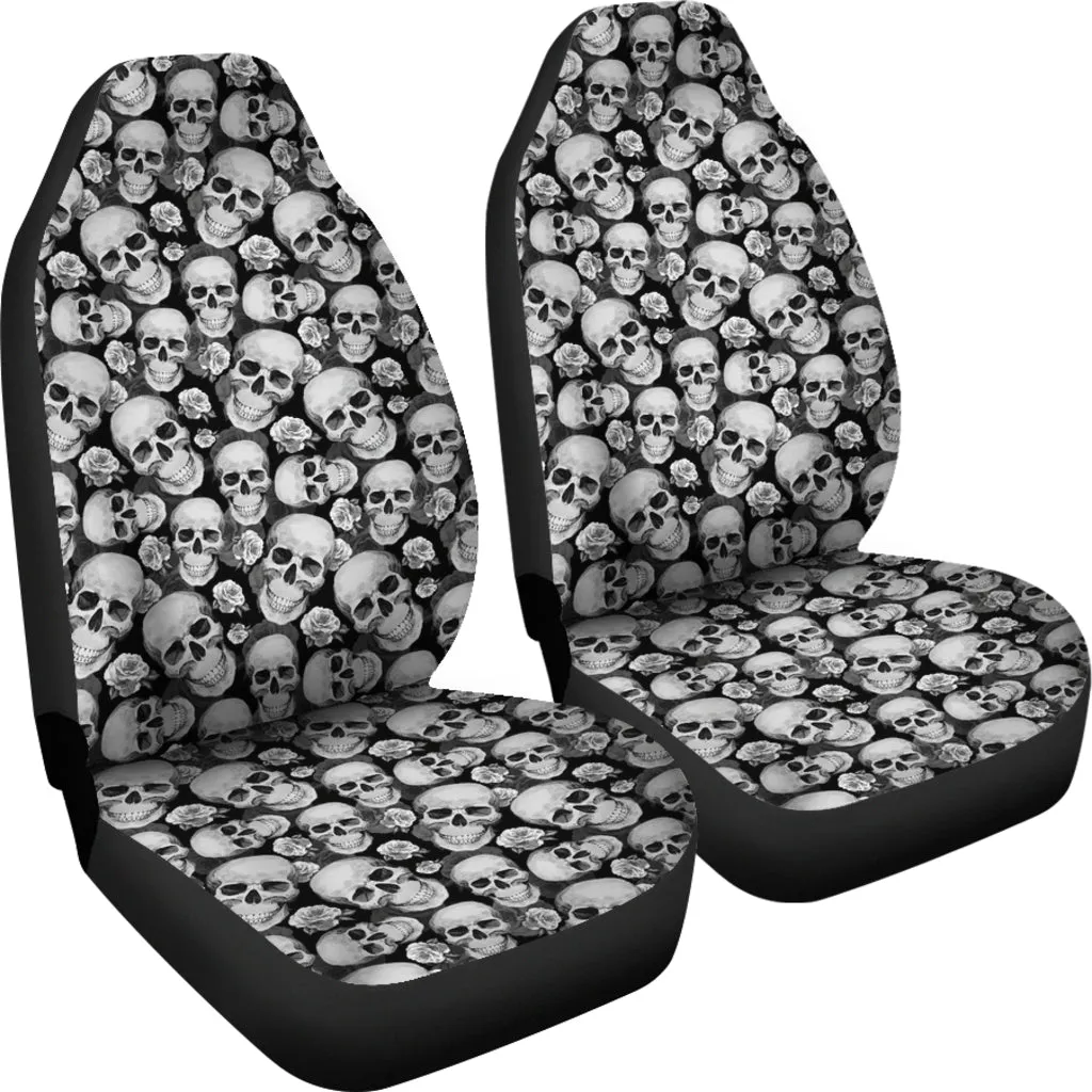 Black and Gray Skulls Roses Car Seat Covers