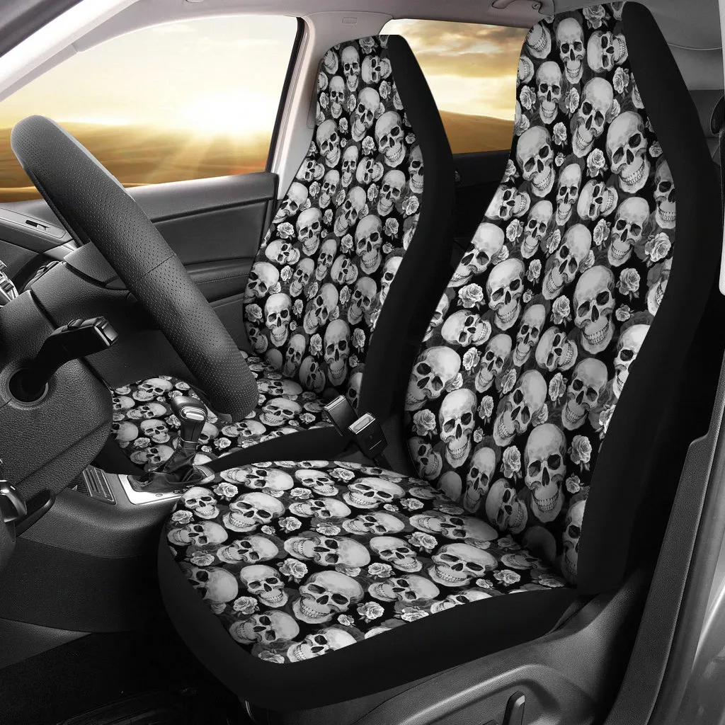 Black and Gray Skulls Roses Car Seat Covers