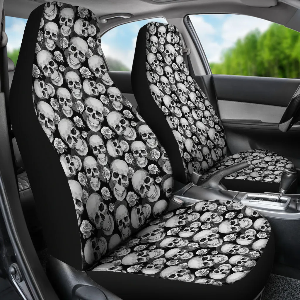 Black and Gray Skulls Roses Car Seat Covers