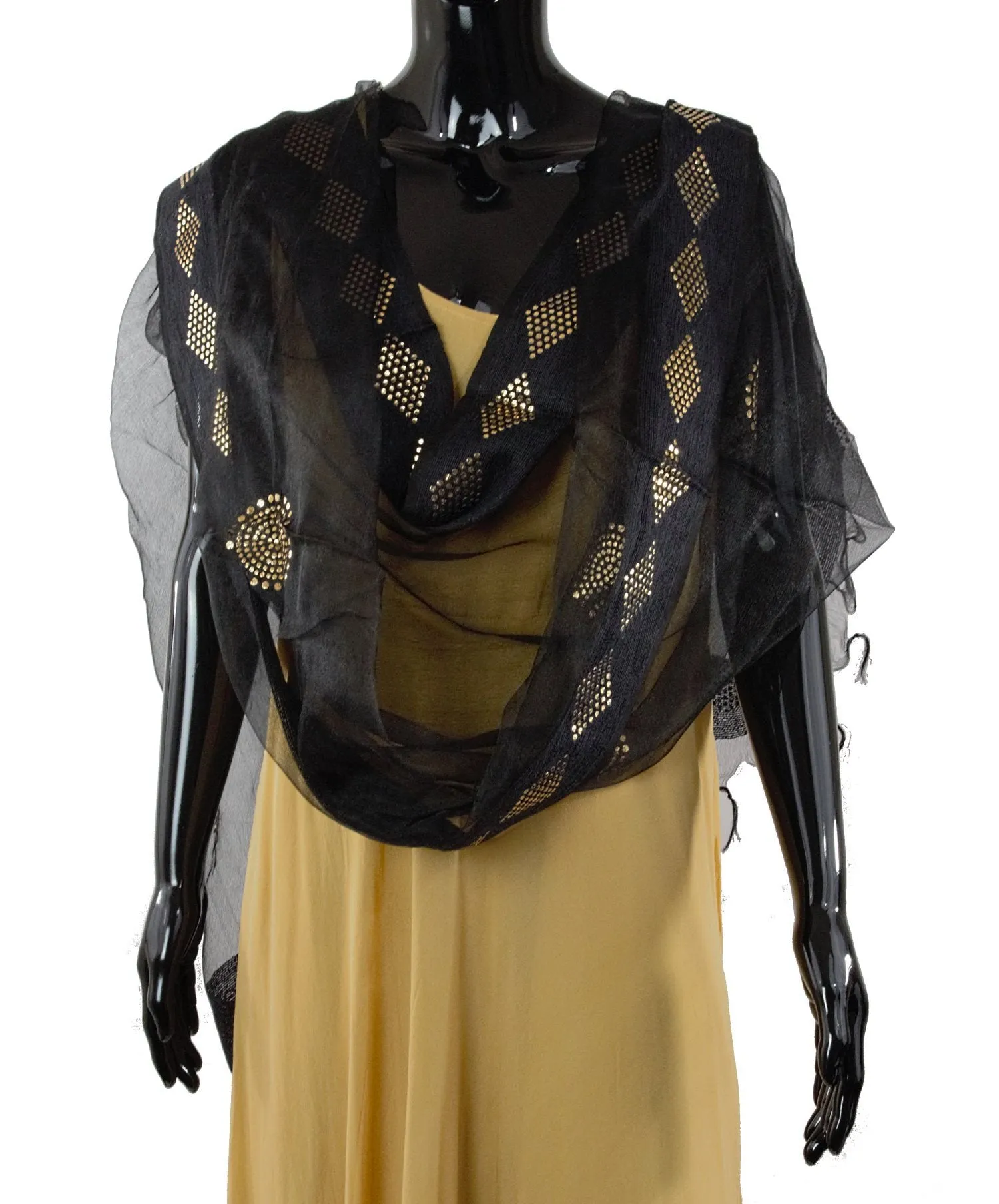 Black Color Dupatta with Golden Dots Pattern