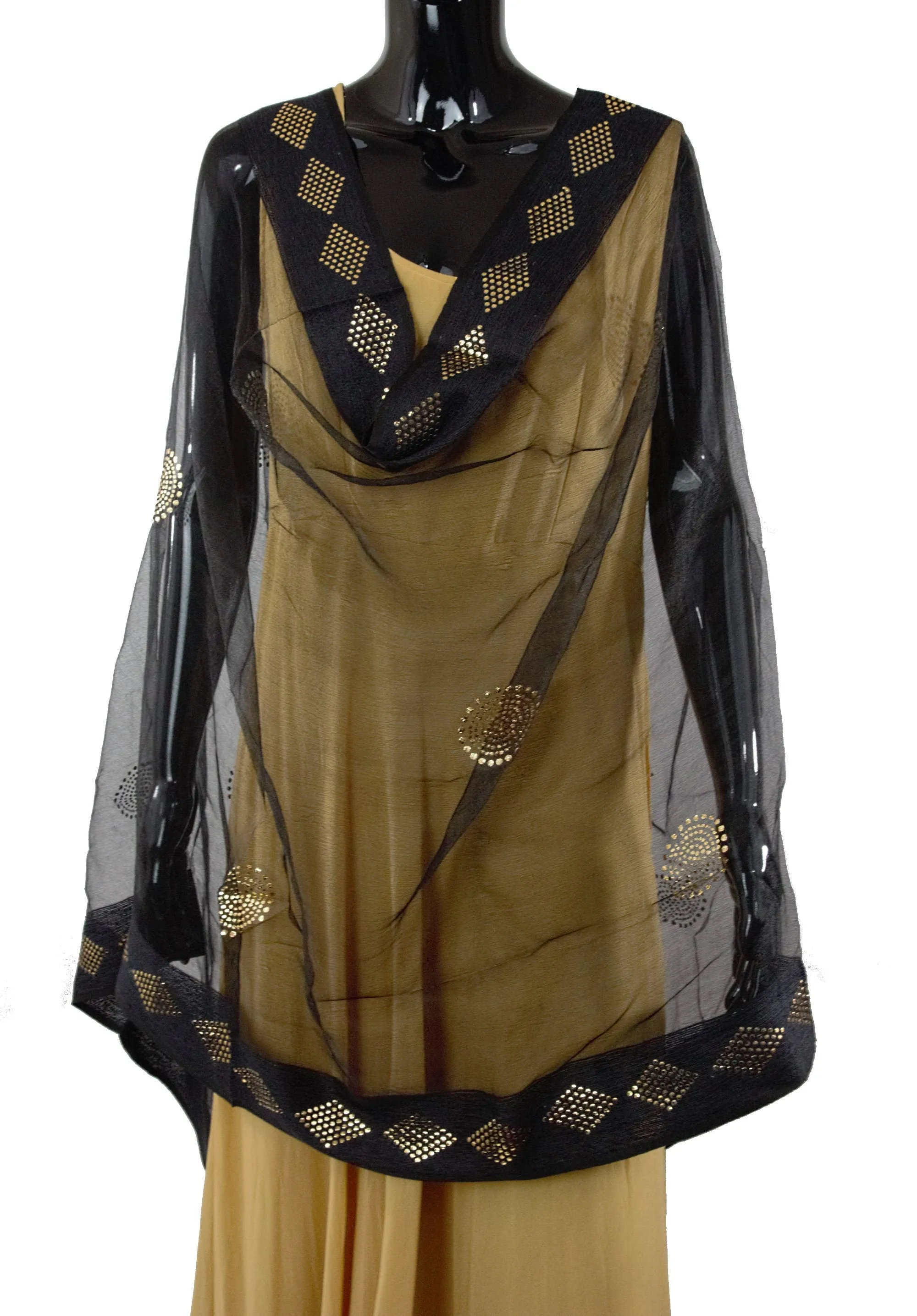 Black Color Dupatta with Golden Dots Pattern