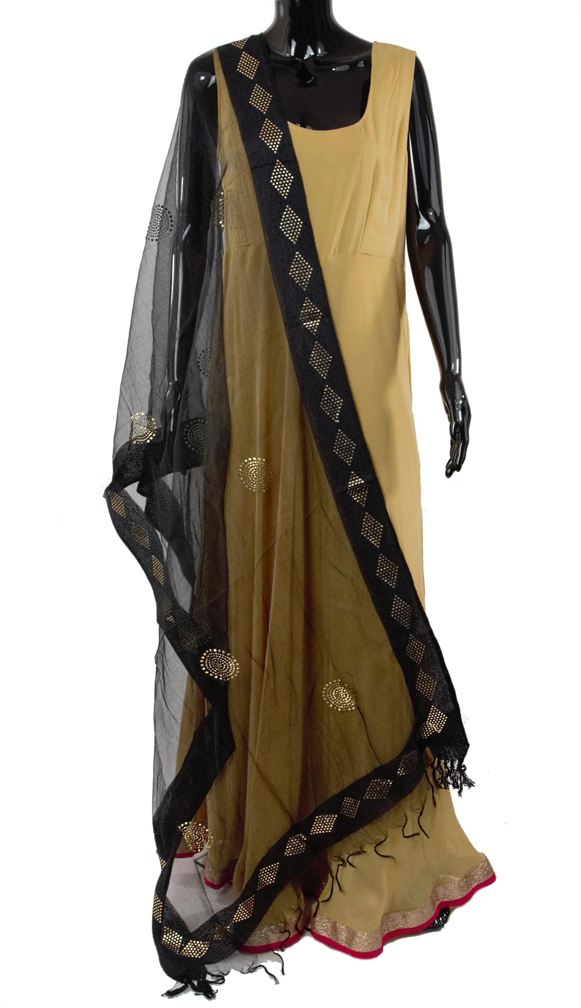 Black Color Dupatta with Golden Dots Pattern