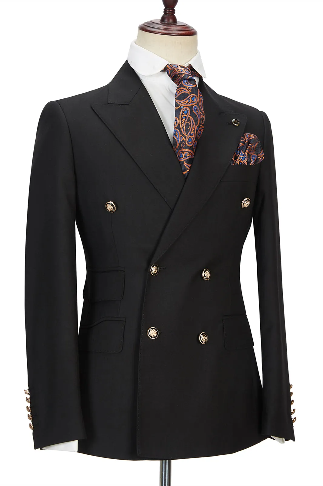 Black Double Breasted Men's Formal Suit with Peak Lapel