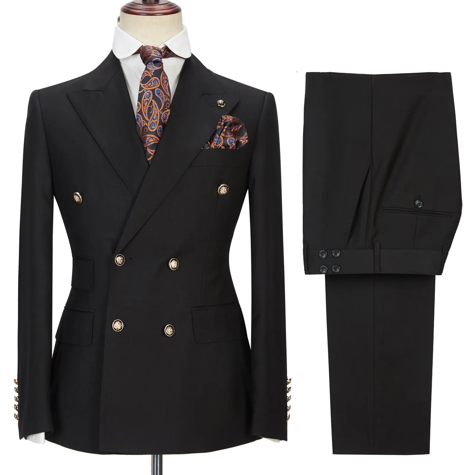 Black Double Breasted Men's Formal Suit with Peak Lapel