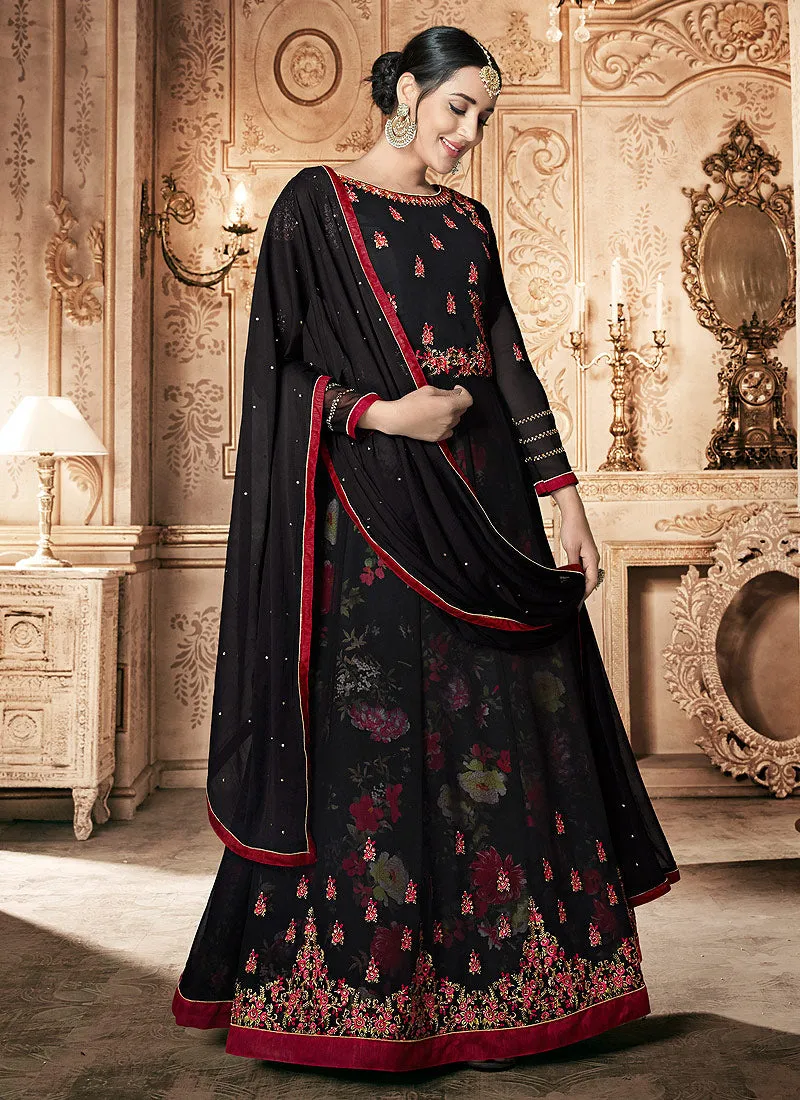 Black Floral Embroidered Traditional Anarkali Suit