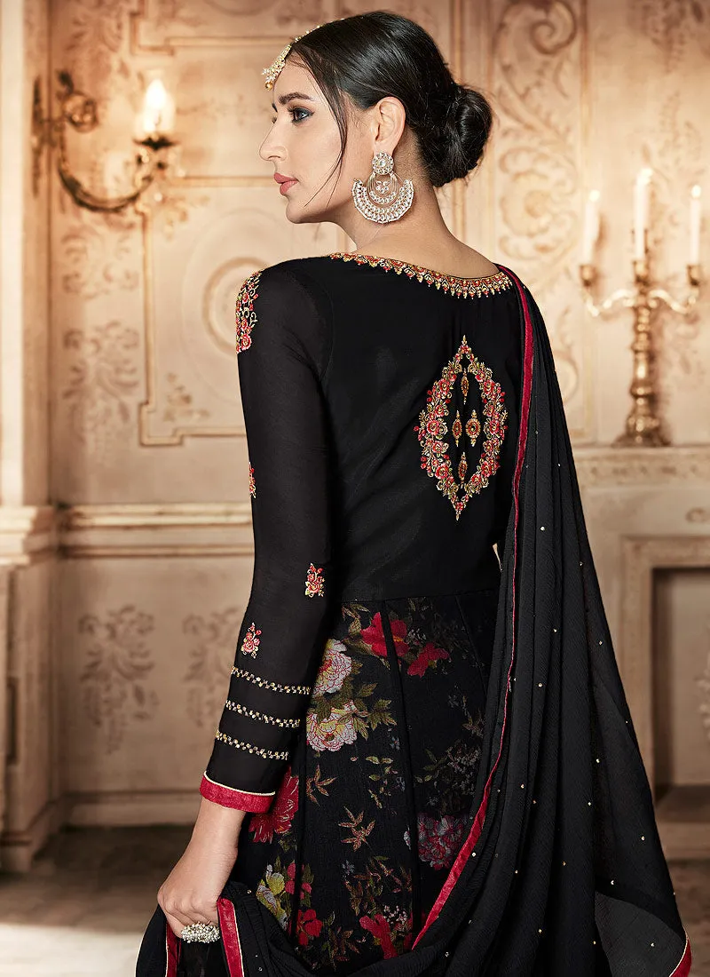 Black Floral Embroidered Traditional Anarkali Suit