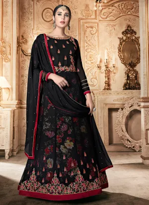 Black Floral Embroidered Traditional Anarkali Suit
