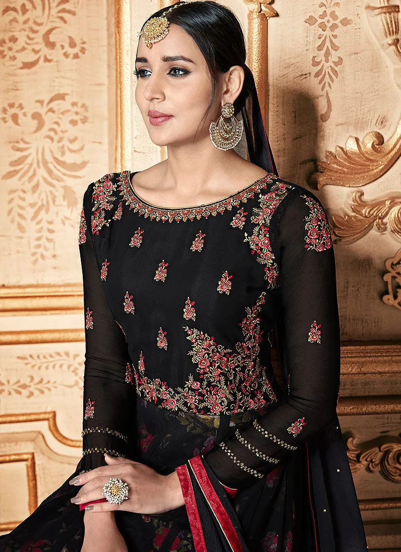 Black Floral Embroidered Traditional Anarkali Suit