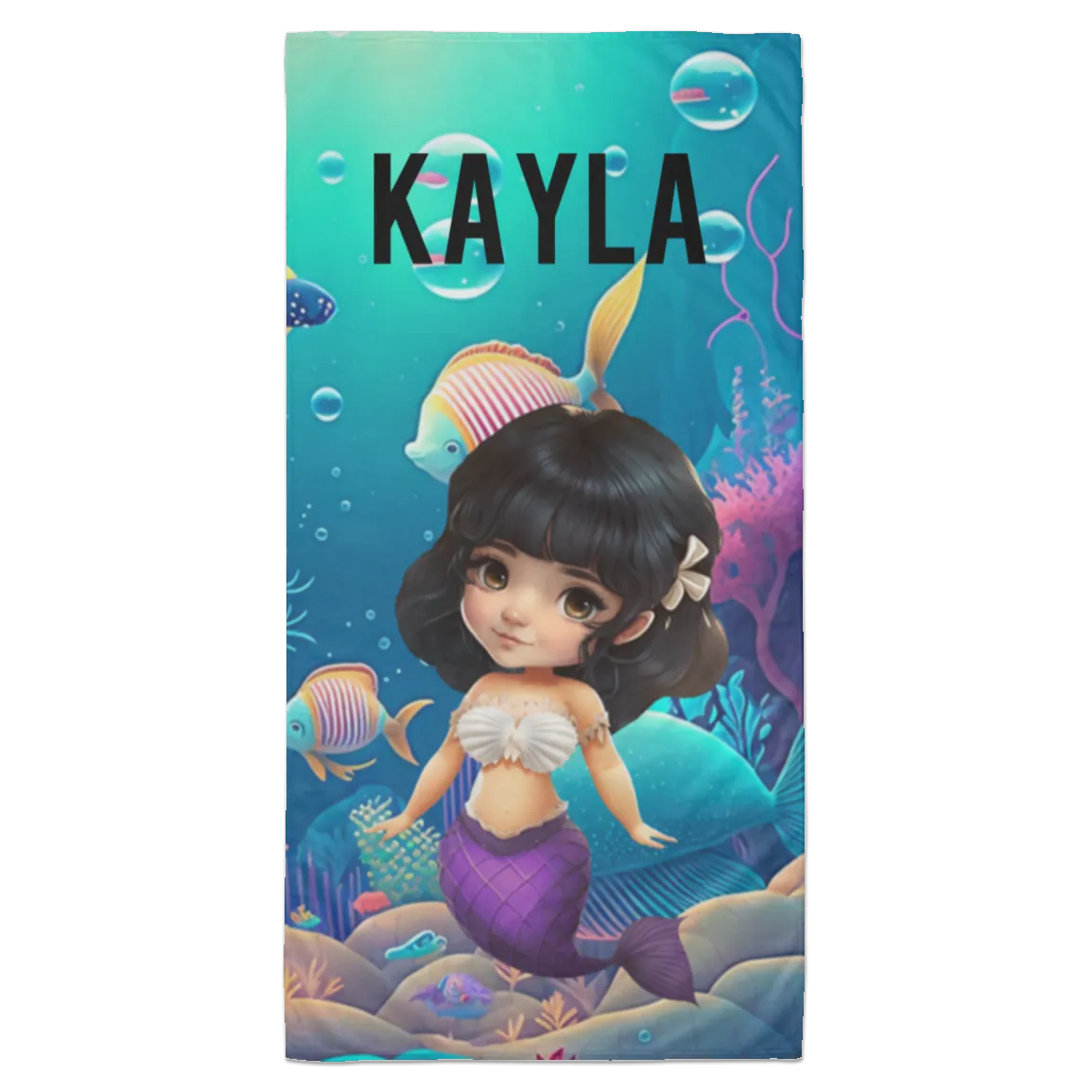 Black Hair Mermaid Personalized Beach Towel - 35x70