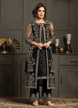 Black Heavy Embroidered Jacket Style Anarkali Suit