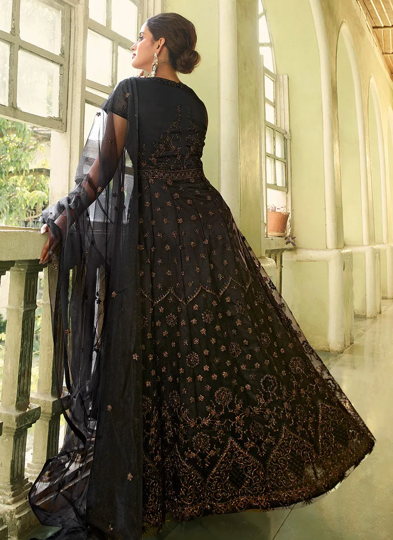 Black Heavy Embroidered Slit Style Anarkali