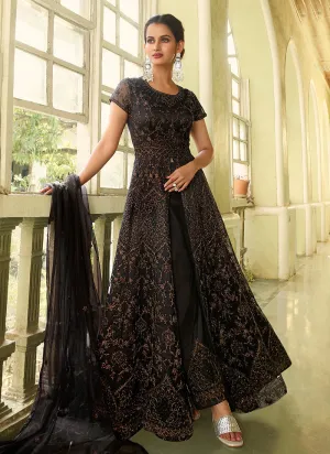 Black Heavy Embroidered Slit Style Anarkali