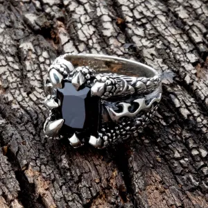 Black Onyx Flame Blade Sterling Silver Gothic Claw Ring