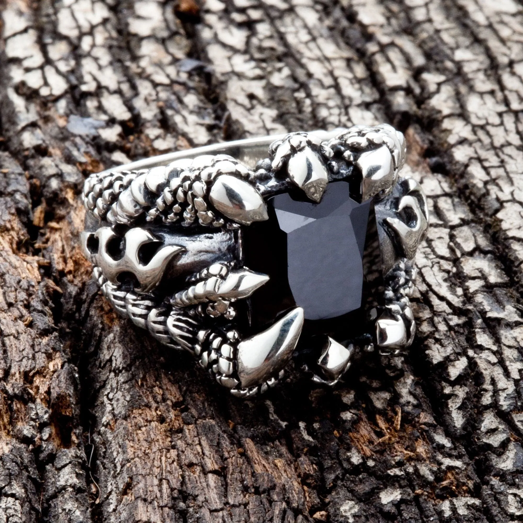 Black Onyx Flame Blade Sterling Silver Gothic Claw Ring