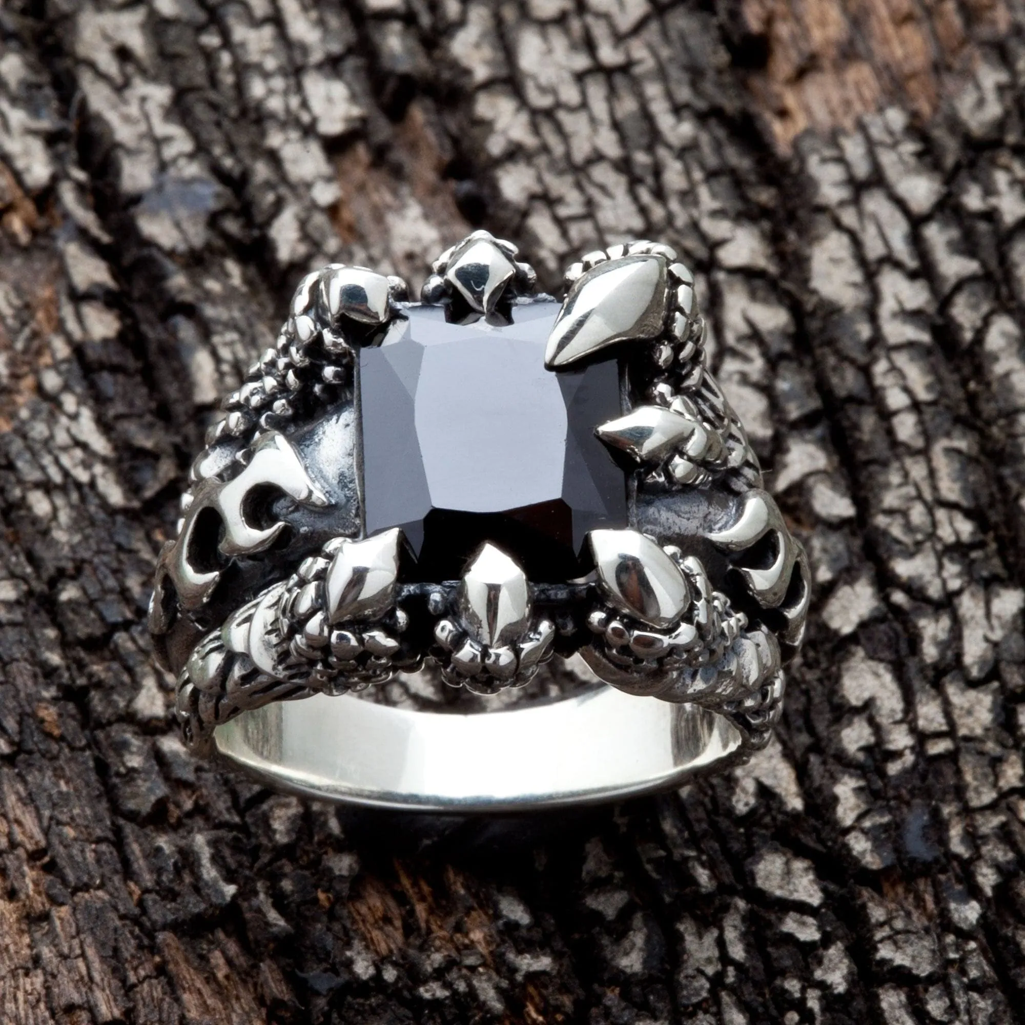Black Onyx Flame Blade Sterling Silver Gothic Claw Ring