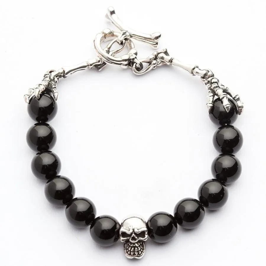 Black Onyx Skull Bone Sterling Silver Gothic Bracelet