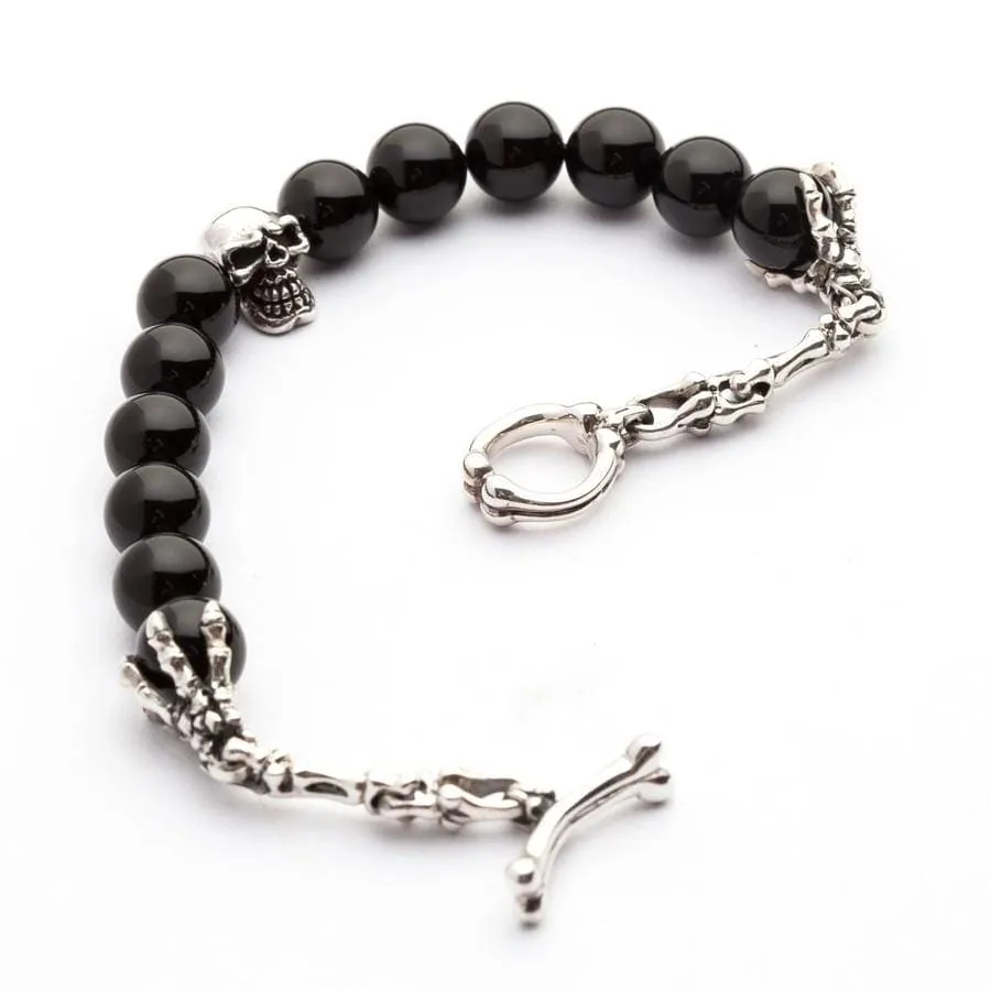 Black Onyx Skull Bone Sterling Silver Gothic Bracelet