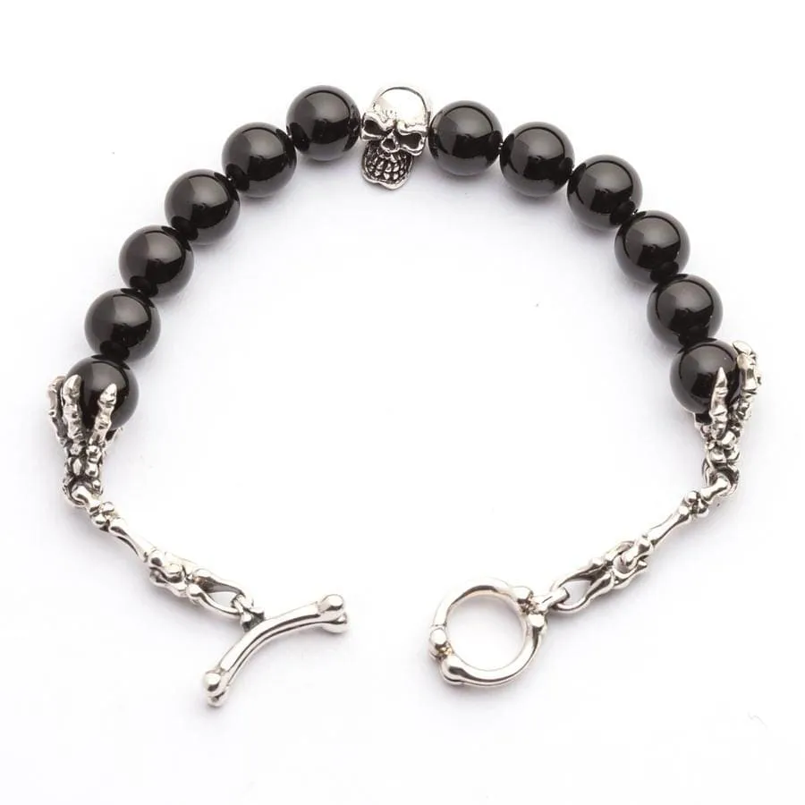 Black Onyx Skull Bone Sterling Silver Gothic Bracelet