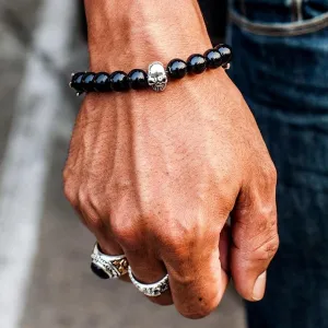 Black Onyx Skull Bone Sterling Silver Gothic Bracelet