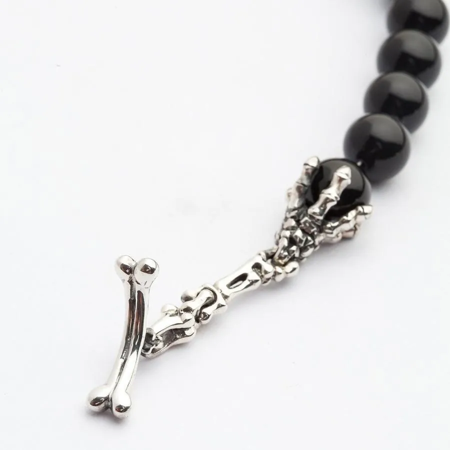 Black Onyx Skull Bone Sterling Silver Gothic Bracelet