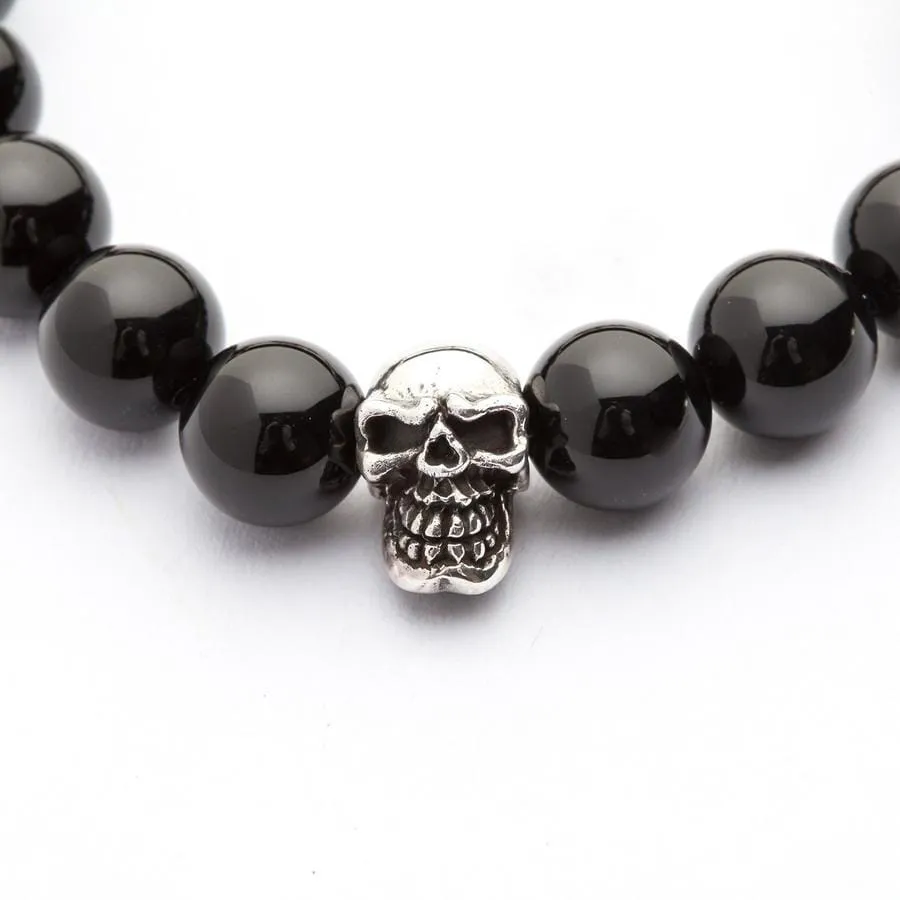 Black Onyx Skull Bone Sterling Silver Gothic Bracelet