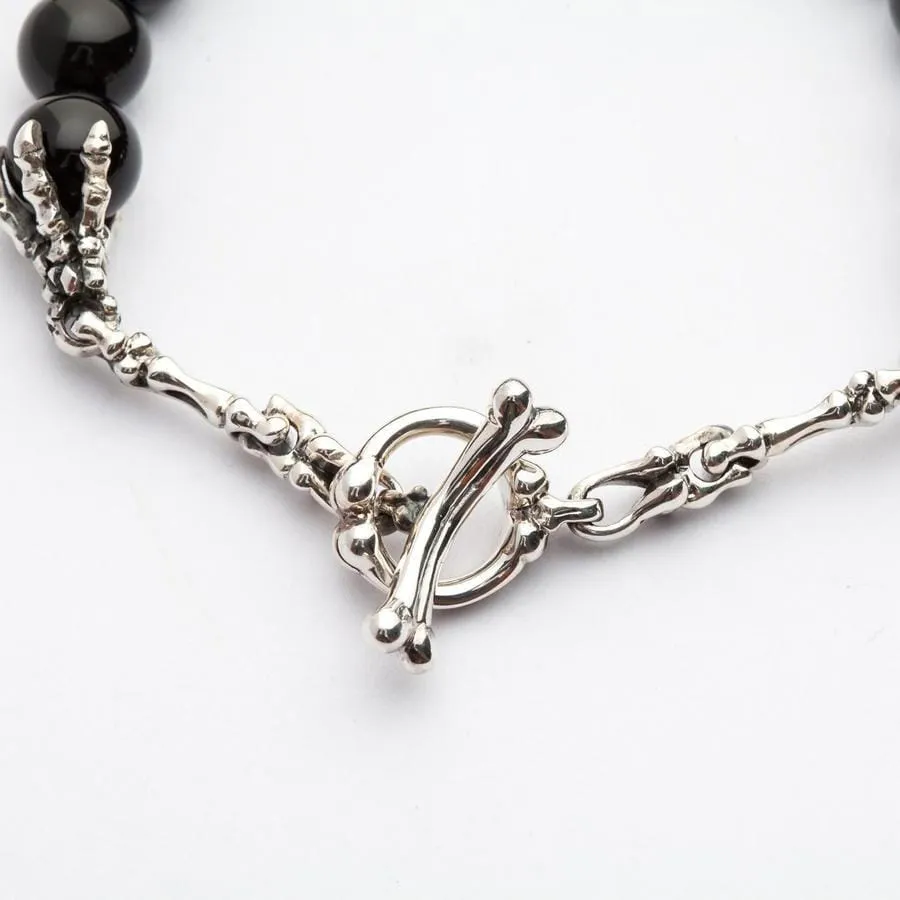 Black Onyx Skull Bone Sterling Silver Gothic Bracelet
