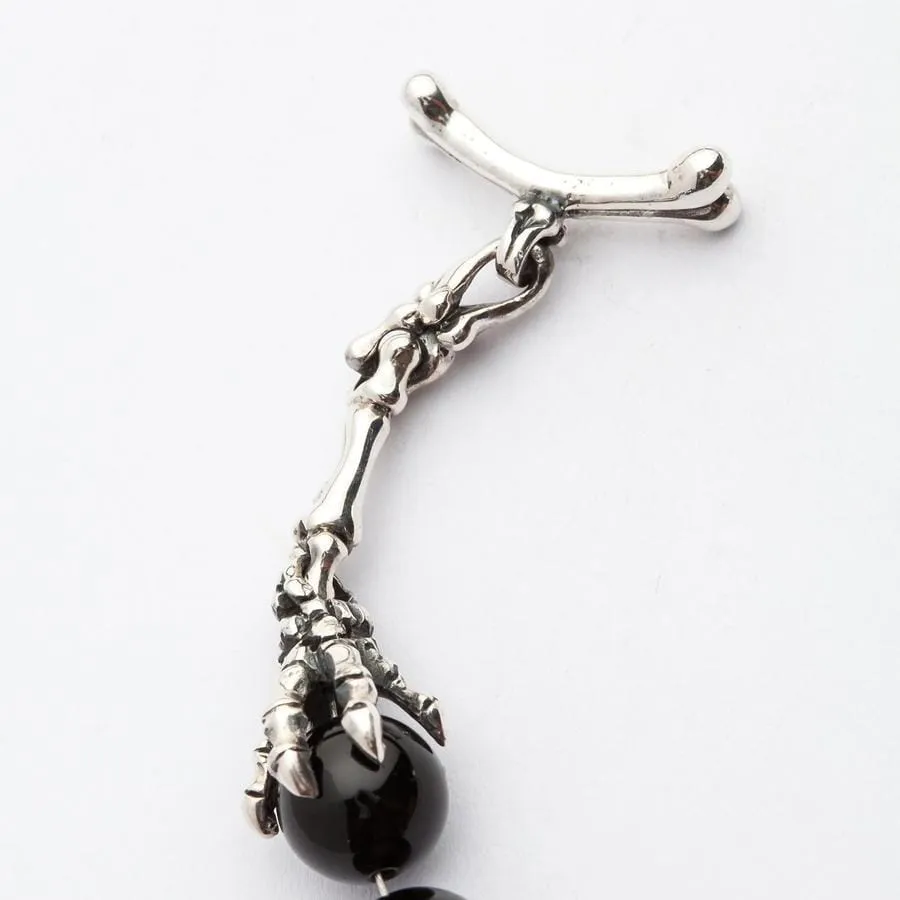 Black Onyx Skull Bone Sterling Silver Gothic Bracelet
