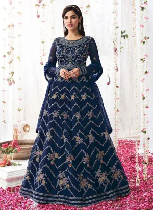 Blue Heavy Embroidered Designer Kalidar Anarkali Suit