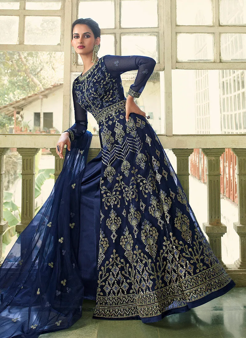 Blue Heavy Embroidered Slit Style Anarkali