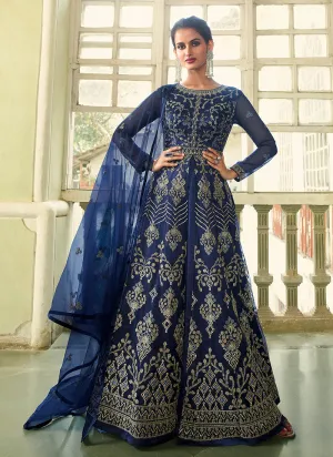Blue Heavy Embroidered Slit Style Anarkali