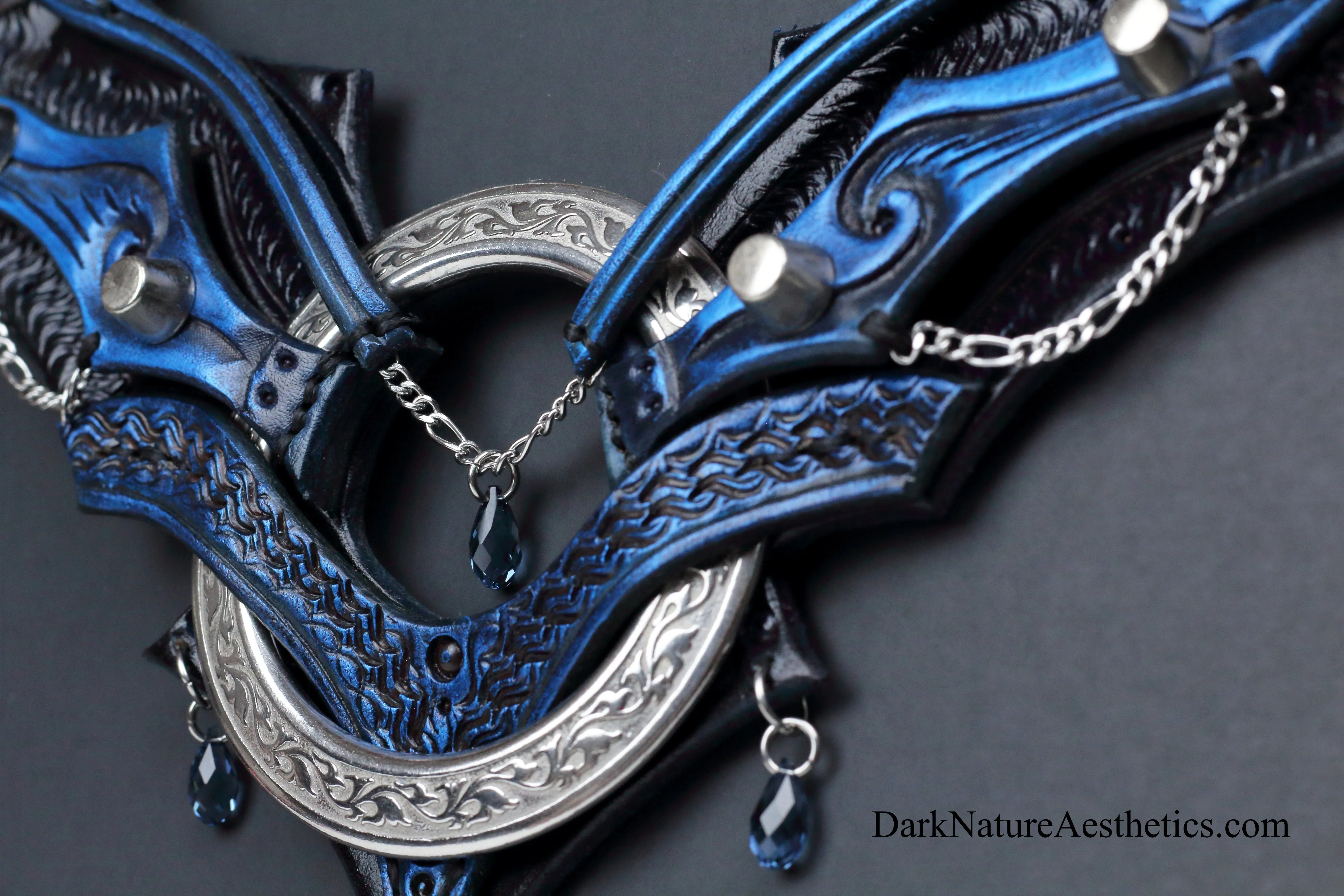 Blue "Chiroptera" Bat Wing Ring Leather Necklace