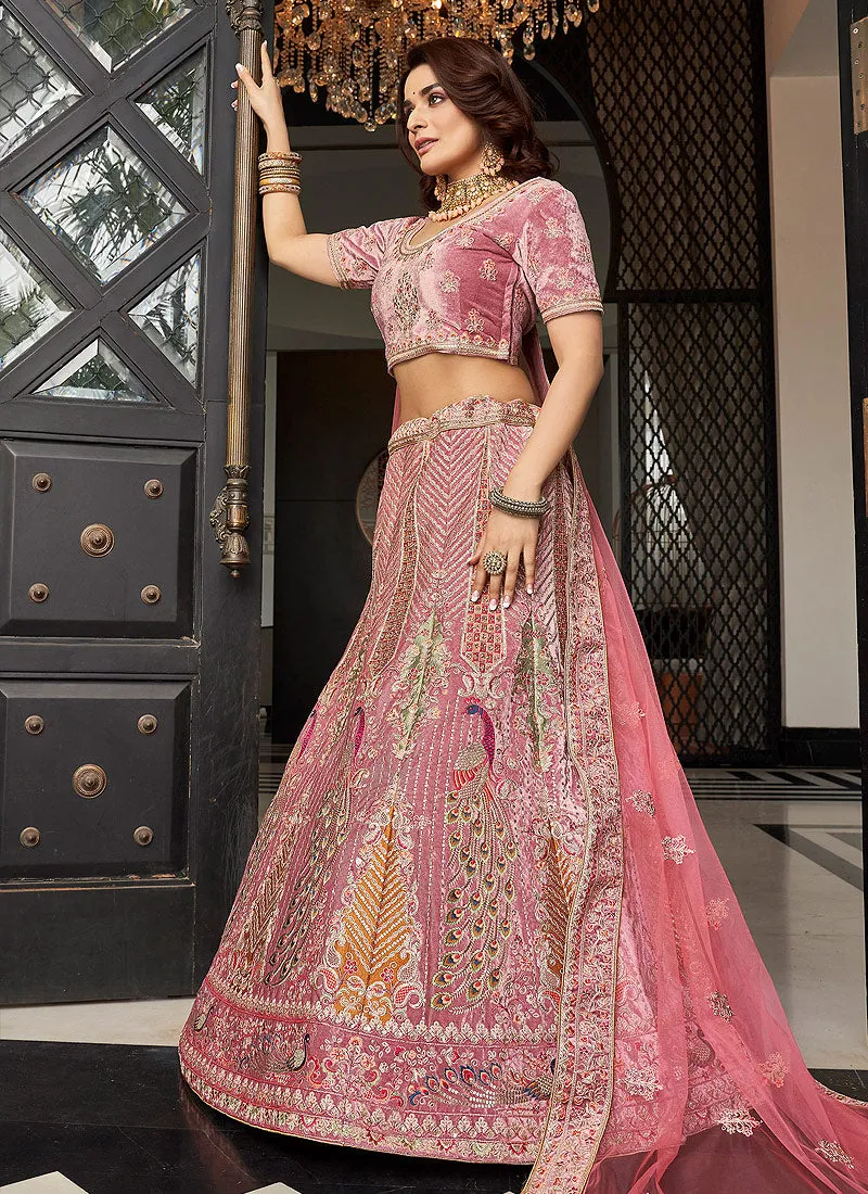 Bridal Pink Multi Embroidered Wedding Lehenga Choli