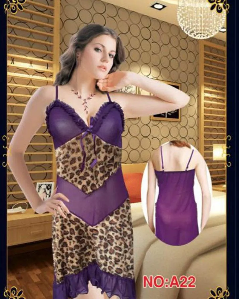 Bridal Sexy Short Lace Cheetah Print Nighty - A22