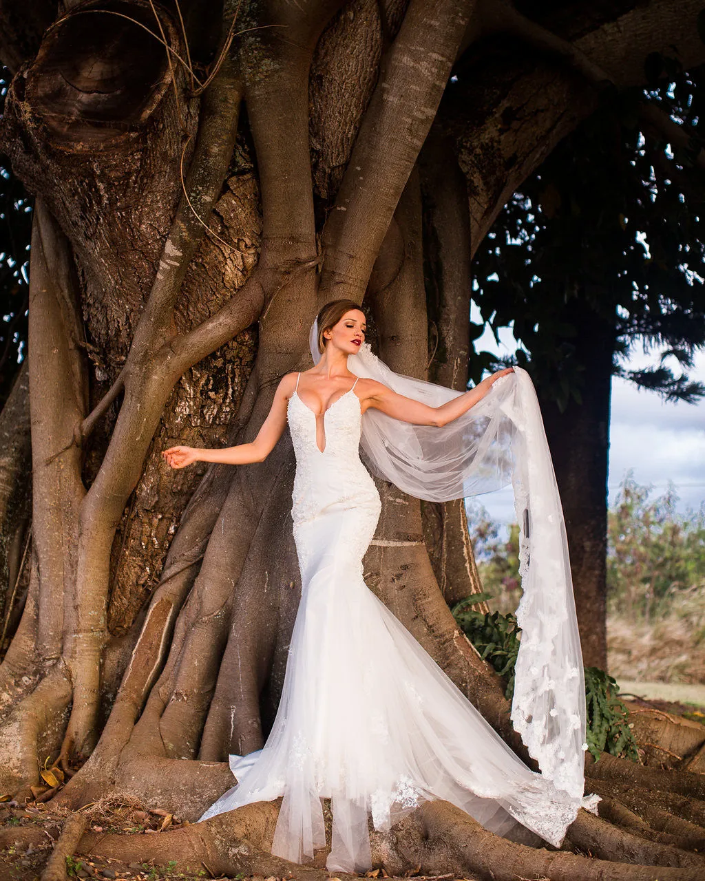 Bridal Veil With Lace Trim (#Dinah)