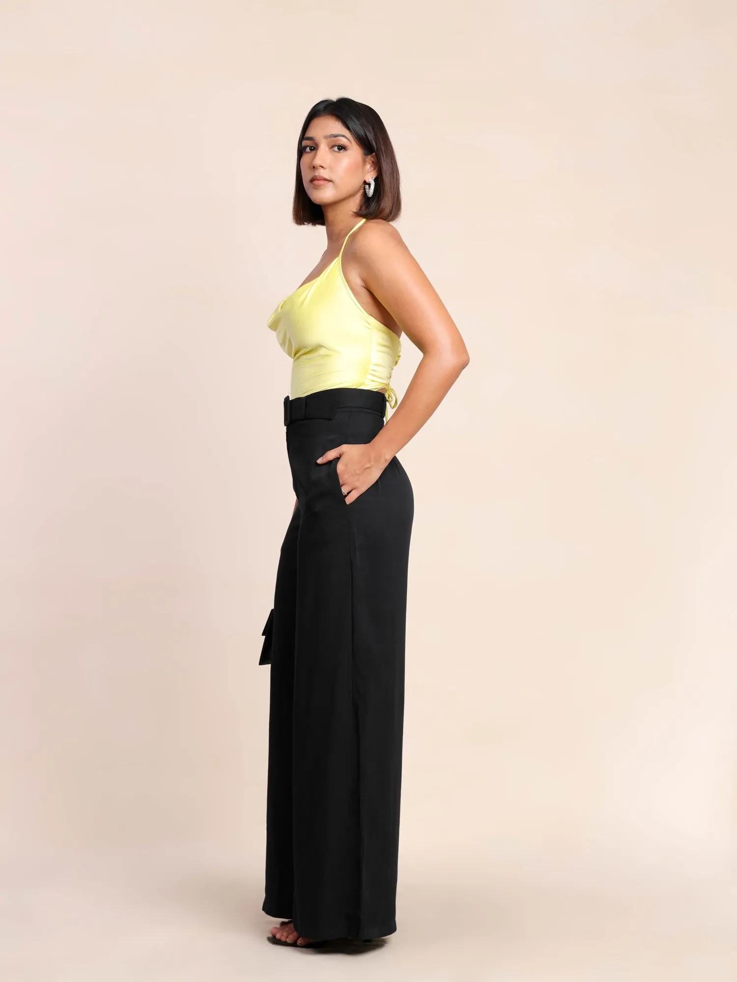 Buckle Detailed Wide Leg Pant