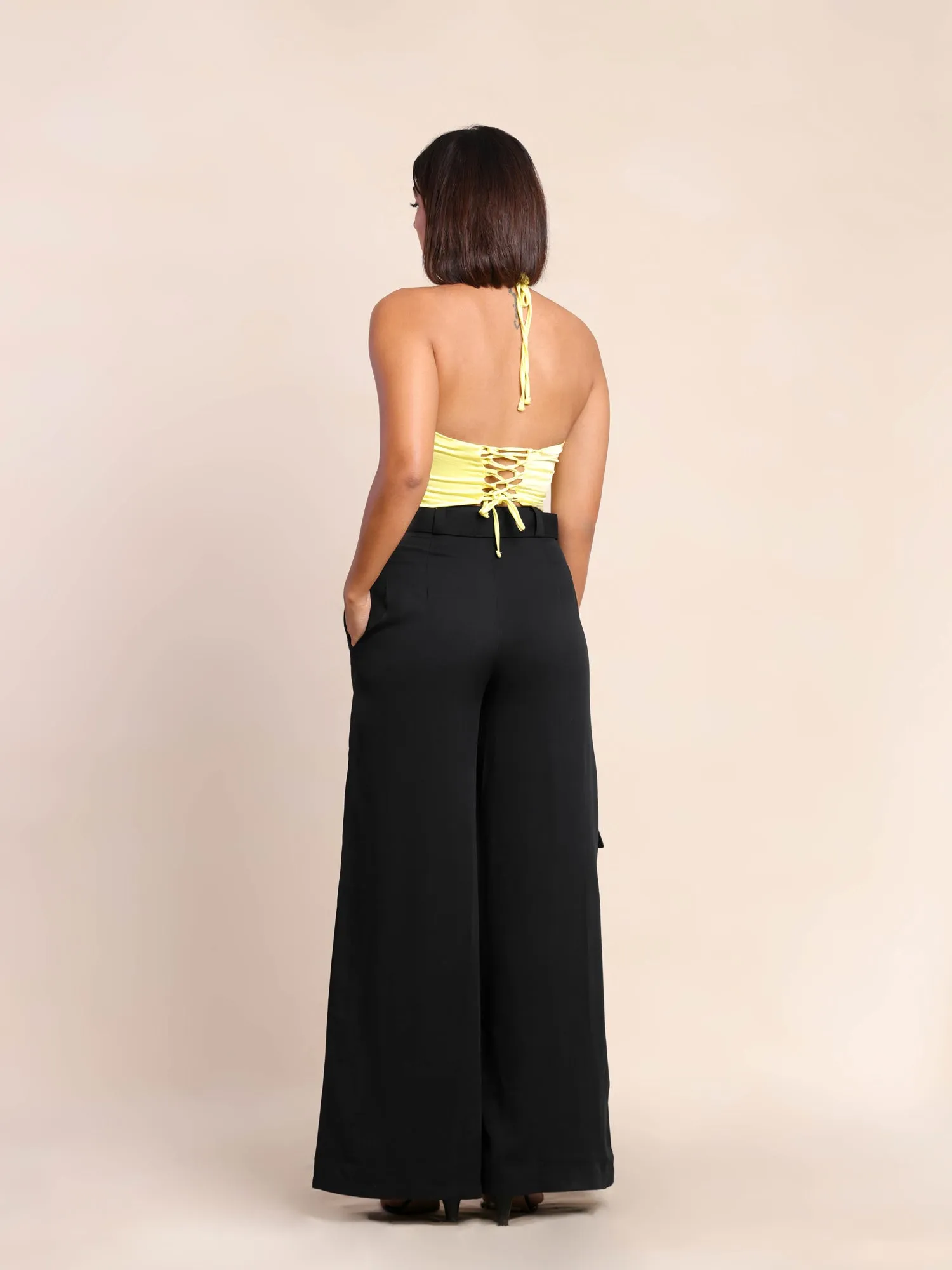 Buckle Detailed Wide Leg Pant
