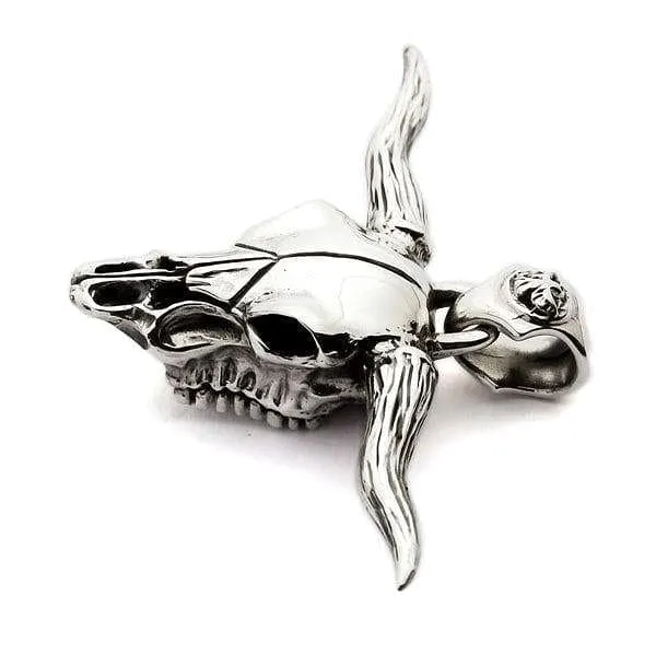 Buffalo Bull Skull Head Sterling Silver Biker Pendant