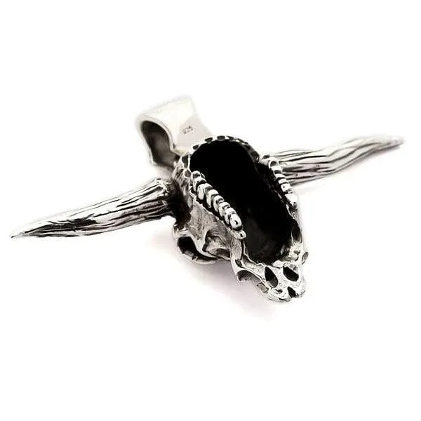 Buffalo Bull Skull Head Sterling Silver Biker Pendant