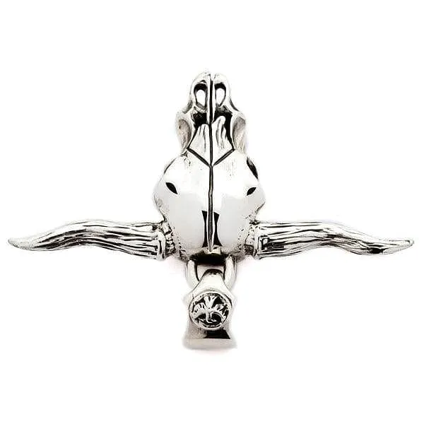 Buffalo Bull Skull Head Sterling Silver Biker Pendant