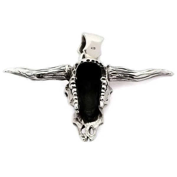 Buffalo Bull Skull Head Sterling Silver Biker Pendant