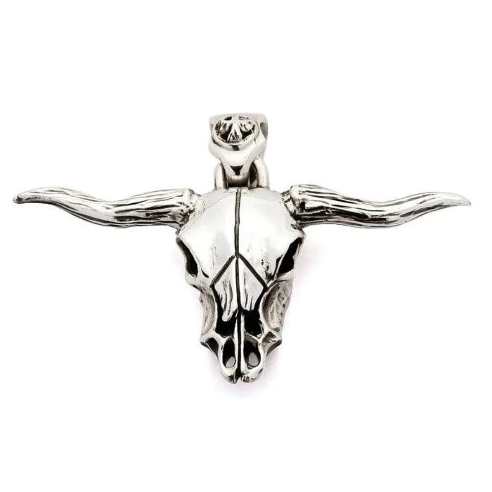 Buffalo Bull Skull Head Sterling Silver Biker Pendant