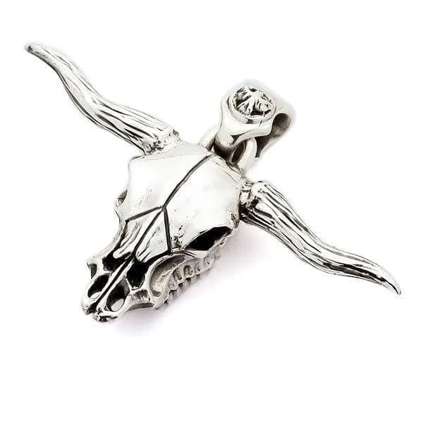 Buffalo Bull Skull Head Sterling Silver Biker Pendant