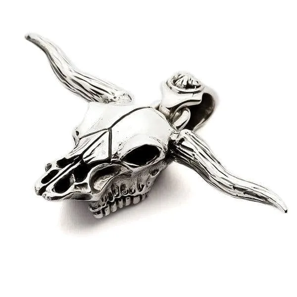 Buffalo Bull Skull Head Sterling Silver Biker Pendant