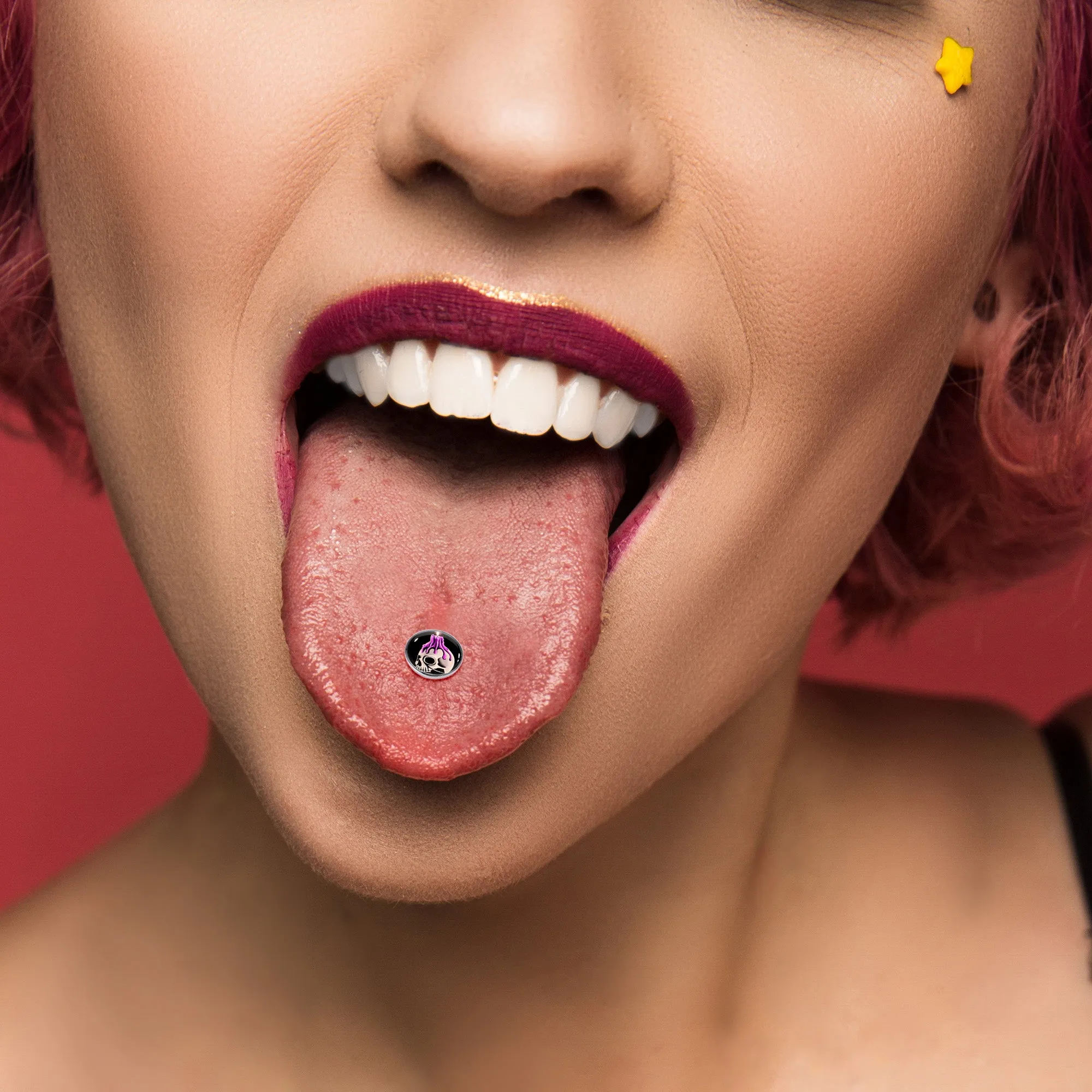 Burning Skull Candle Barbell Tongue Ring