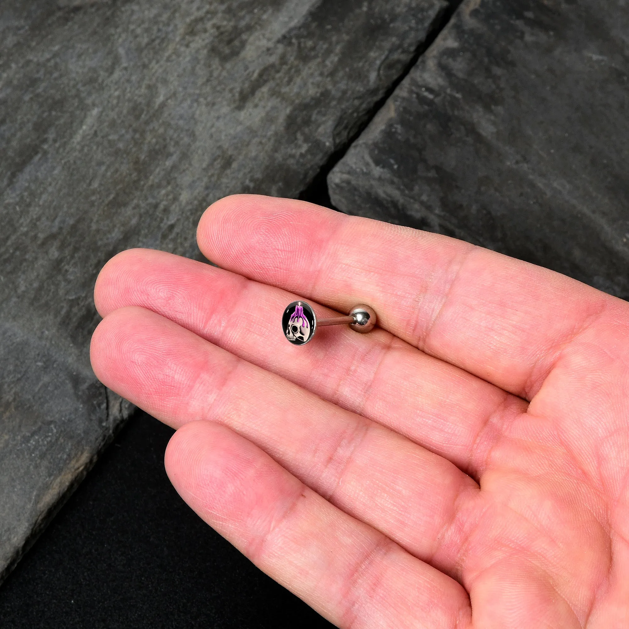 Burning Skull Candle Barbell Tongue Ring