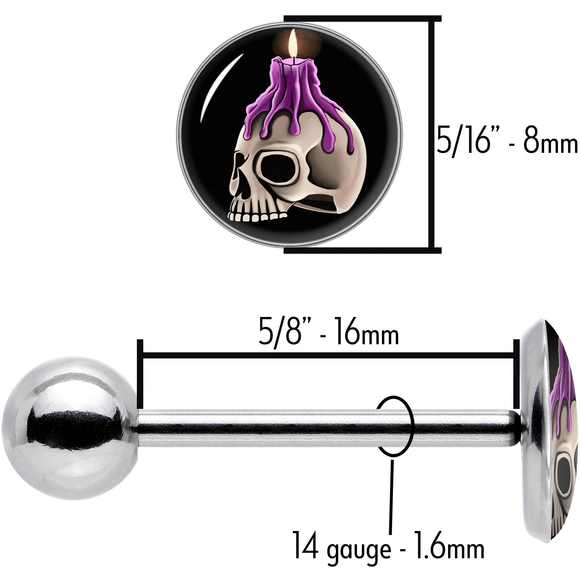 Burning Skull Candle Barbell Tongue Ring