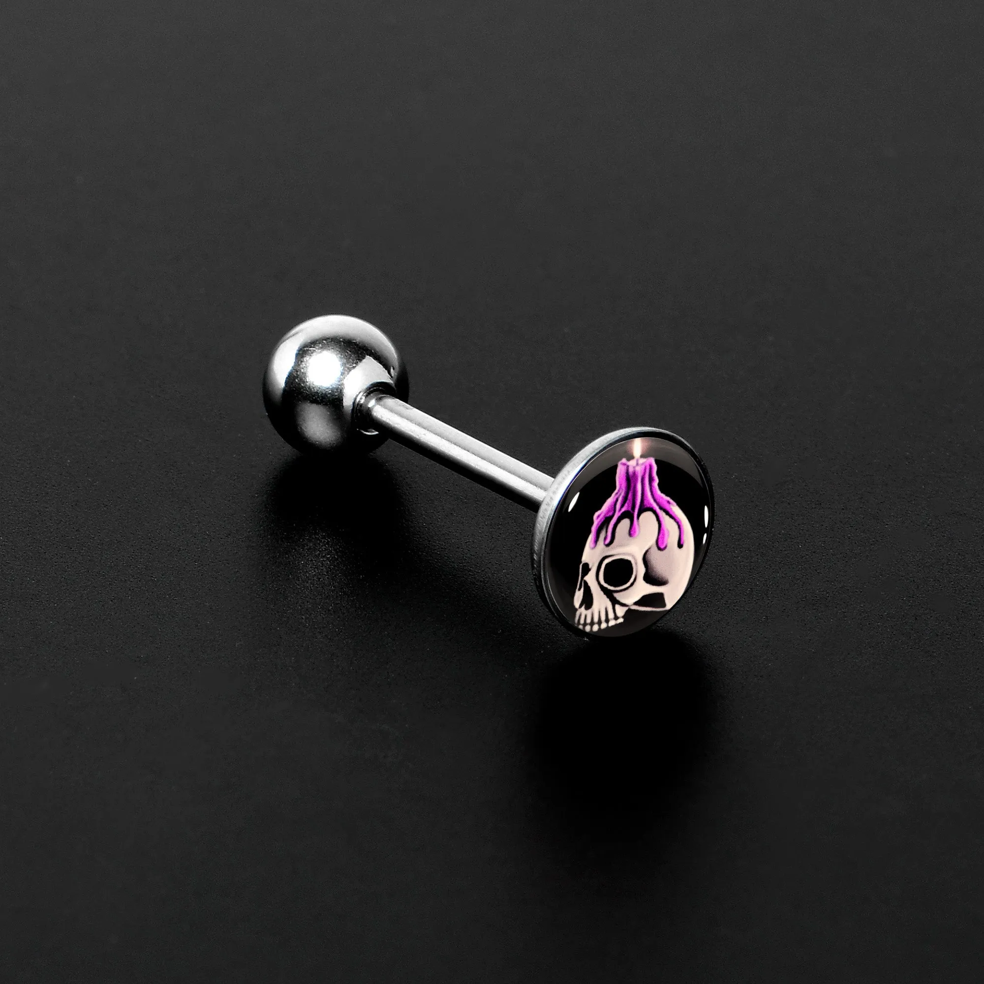 Burning Skull Candle Barbell Tongue Ring