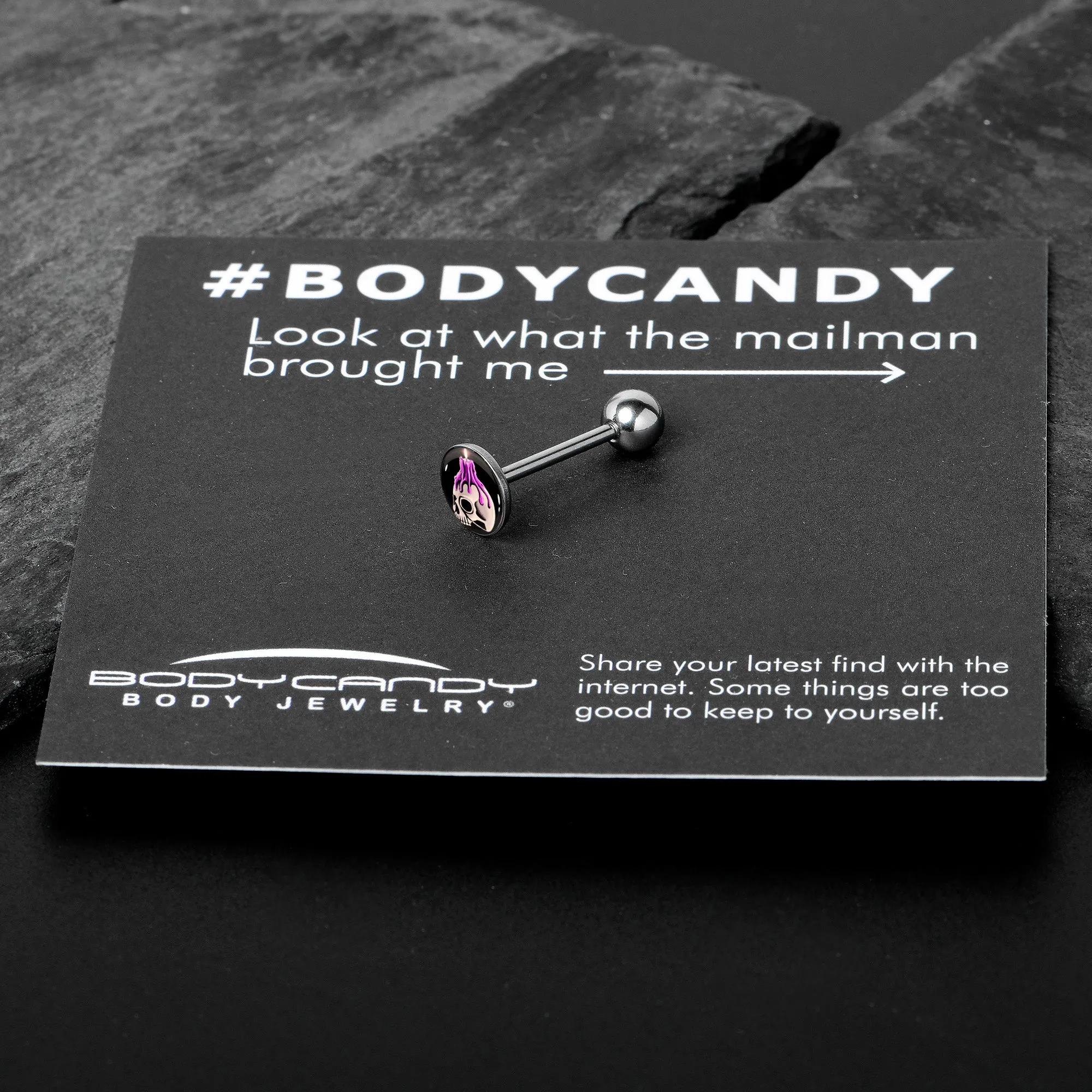 Burning Skull Candle Barbell Tongue Ring