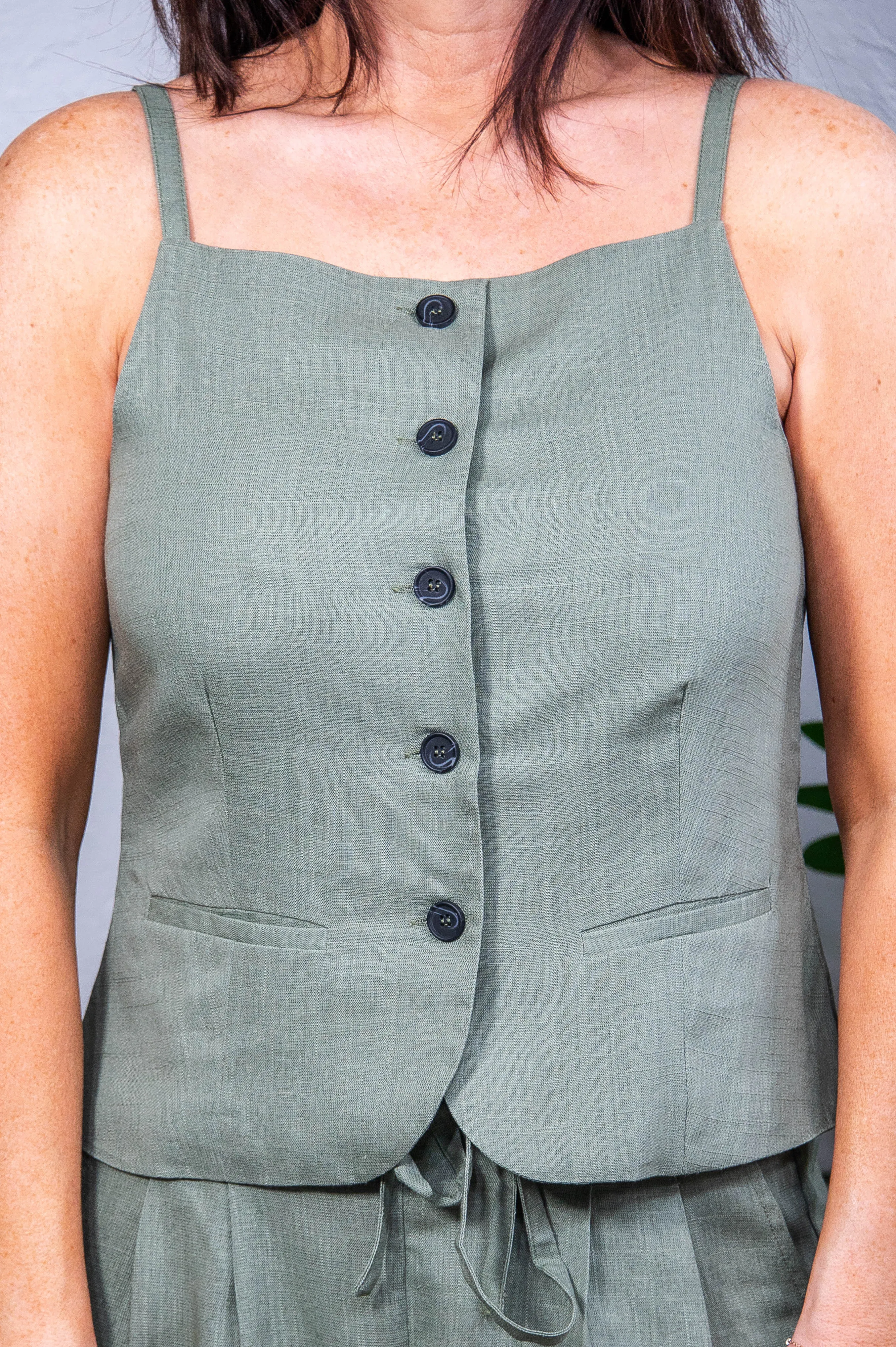 Business Baddie Dark Sage Linen Sleeveless Top - T10858DSG